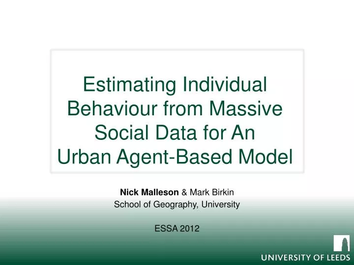 estimating individual behaviour from massive social data for an urban agent based model