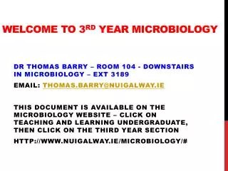 Welcome TO 3 Rd Year Microbiology
