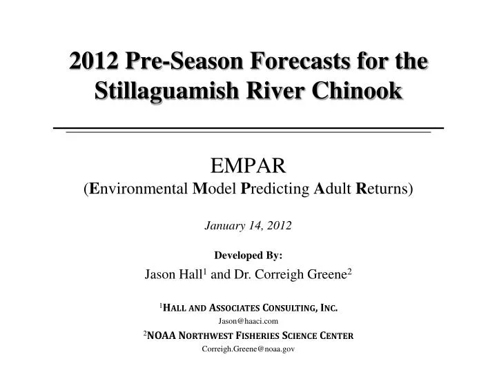2012 pre season forecasts for the stillaguamish river chinook
