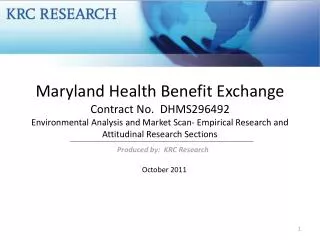Maryland Health Benefit Exchange Contract No. DHMS296492 Environmental Analysis and Market Scan- Empirical Research an
