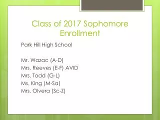 Class of 2017 Sophomore Enrollment