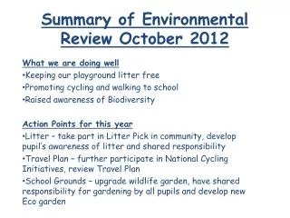 Summary of Environmental Review October 2012