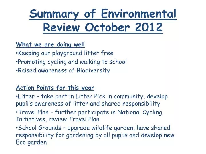 summary of environmental review october 2012