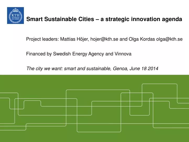 smart sustainable cities a strategic innovation agenda