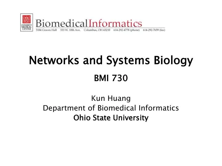 networks and systems biology bmi 730