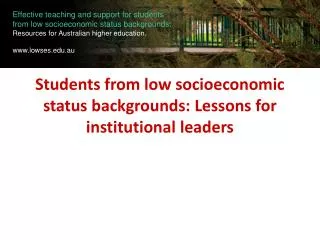Students from low socioeconomic status backgrounds: Lessons for institutional leaders