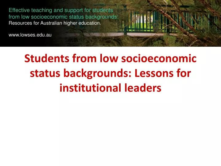 students from low socioeconomic status backgrounds lessons for institutional leaders