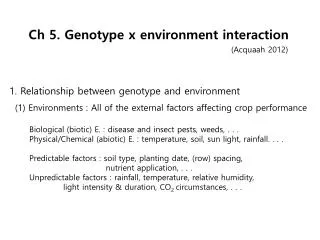 Ch 5. Genotype x environment interaction
