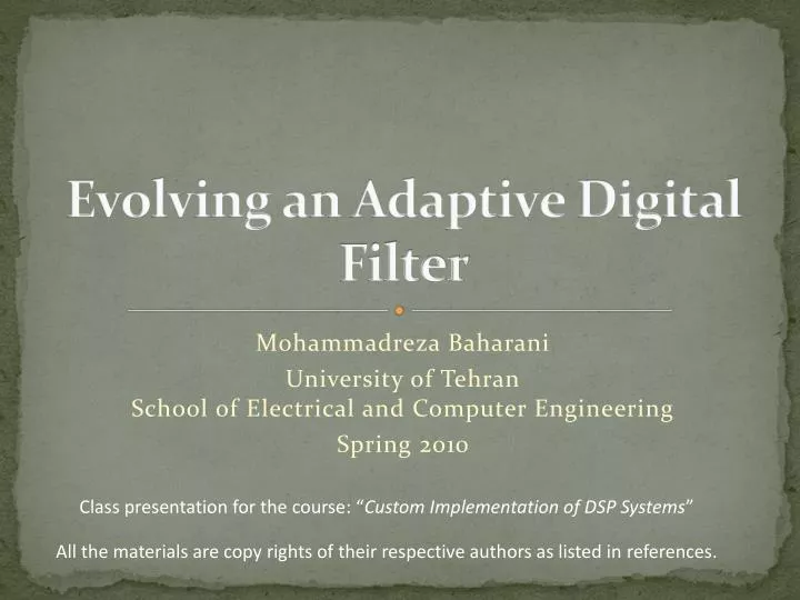 evolving an adaptive digital filter