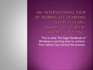 An International view of Workplace learning over 20 years: where has it been? Where is it going?