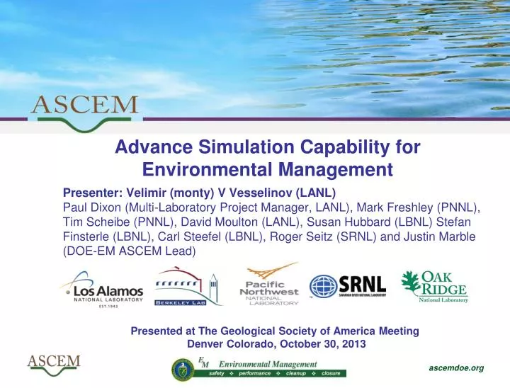advance simulation capability for environmental management