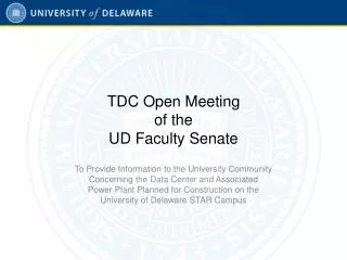 TDC Open Meeting of the UD Faculty Senate