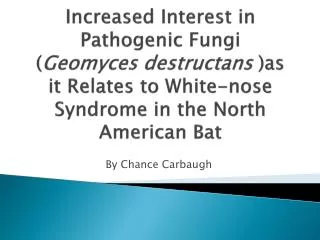 Increased Interest in Pathogenic Fungi ( Geomyces destructans )as it Relates to White-nose Syndrome in the North America