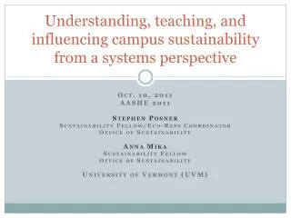 Understanding, teaching, and influencing campus sustainability from a systems perspective