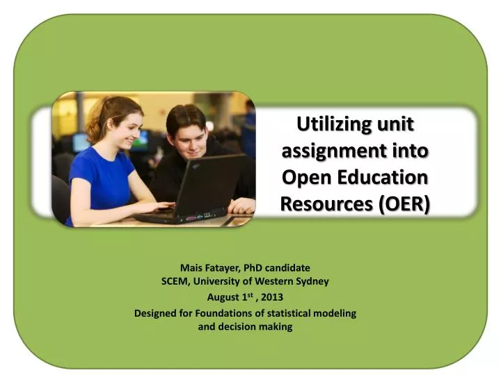 utilizing unit assignment into open education resources oer