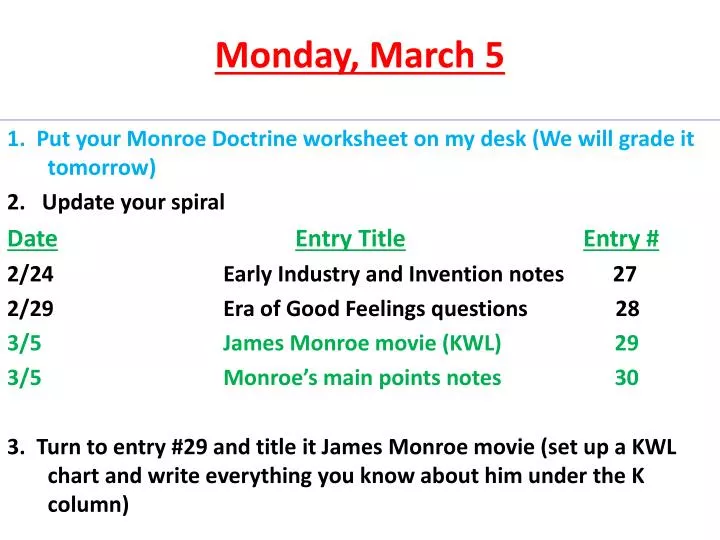 monday march 5