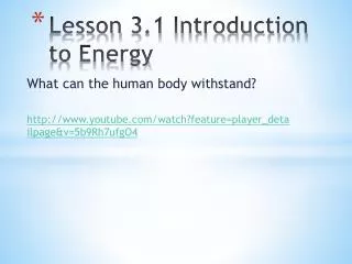 Lesson 3.1 Introduction to Energy