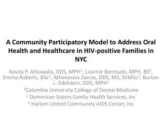 A Community Participatory Model to Address Oral Health and Healthcare in HIV-positive Families in NYC