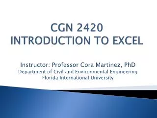 CGN 2420 Introduction to Excel