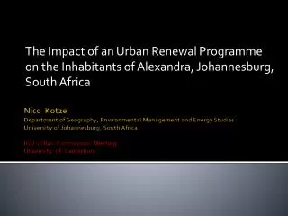 The Impact of an Urban Renewal Programme on the Inhabitants of Alexandra, Johannesburg, South Africa