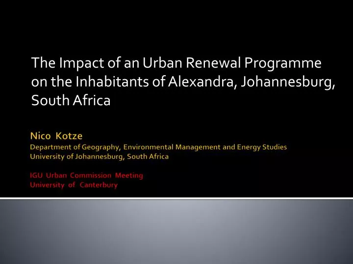 the impact of an urban renewal programme on the inhabitants of alexandra johannesburg south africa