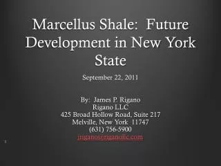 Marcellus Shale: Future Development in New York State