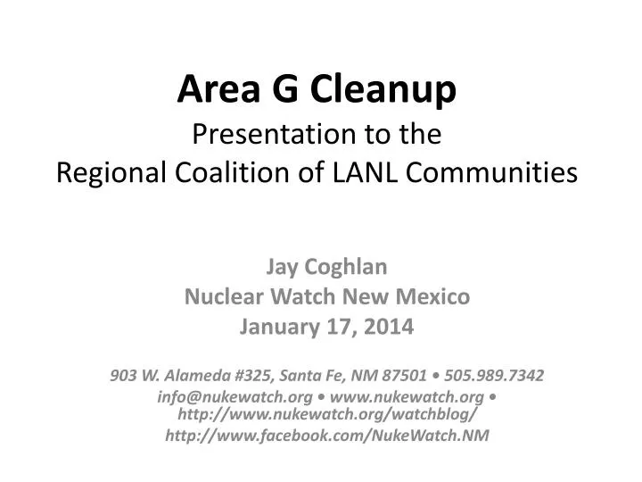 area g cleanup presentation to the regional coalition of lanl communities