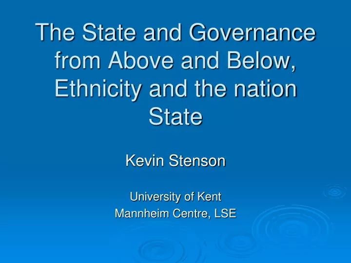 the state and governance from above and below ethnicity and the nation state