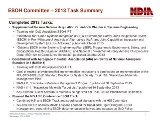 ESOH Committee – 2013 Task Summary