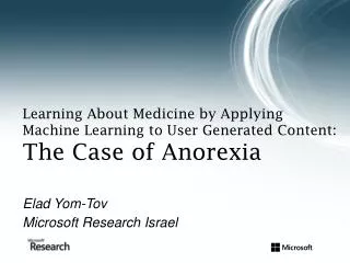 learning about medicine by applying machine learning to user generated content the case of anorexia