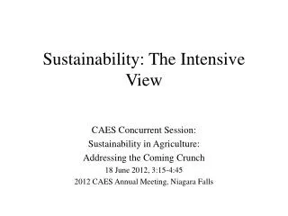 Sustainability: The Intensive View