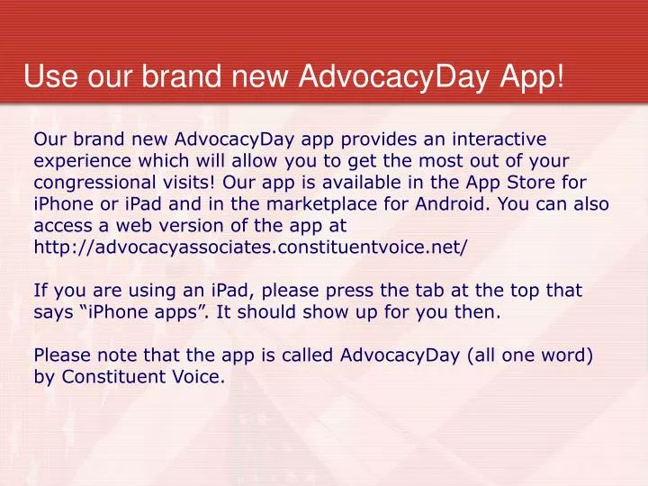 use our brand new advocacyday app