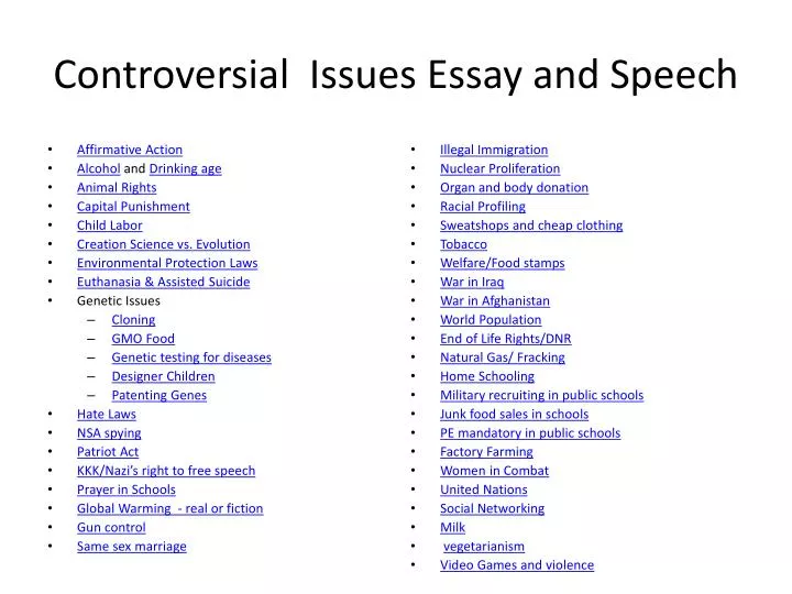controversial issues essay and speech