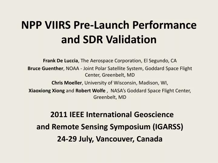 npp viirs pre launch performance and sdr validation