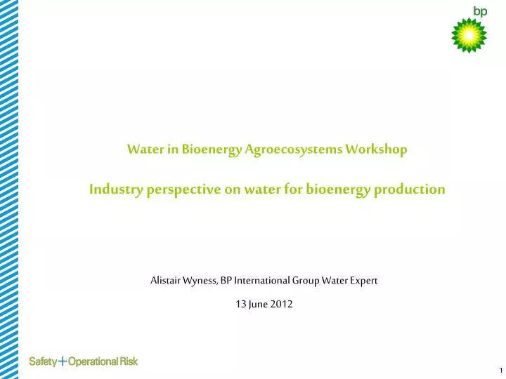 water in bioenergy agroecosystems workshop industry perspective on water for bioenergy production