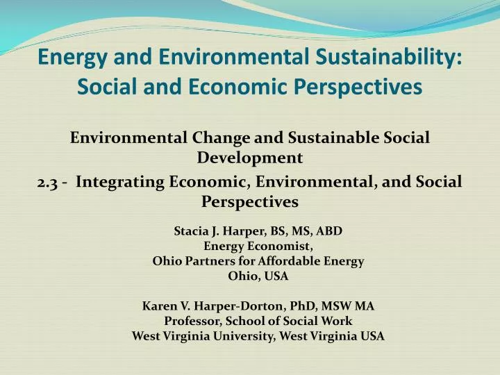 energy and environmental sustainability social and economic perspectives