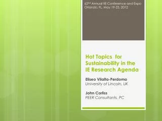 Hot Topics for Sustainability in the IE Research Agenda