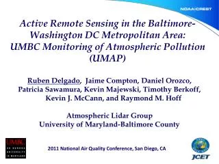 Active Remote Sensing in the Baltimore-Washington DC Metropolitan Area: UMBC Monitoring of Atmospheric Pollution (UMAP)