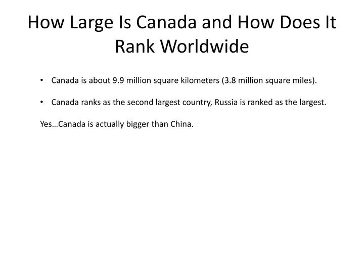 how large is canada and how does i t rank worldwide