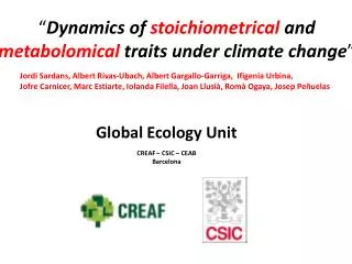 “ Dynamics of stoichiometrical and metabolomical traits under climate change ”