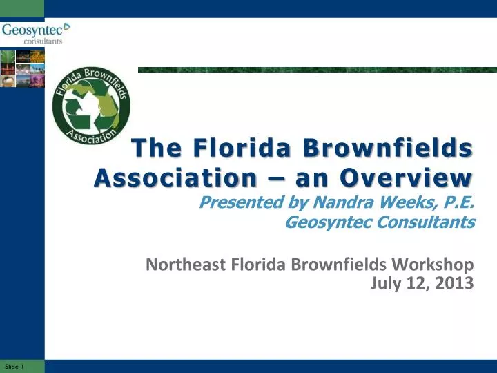 the florida brownfields association an overview presented by nandra weeks p e geosyntec consultants
