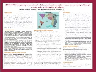 ED53F- 0958: Integrating international relations and environmental science course concepts through an interactive world