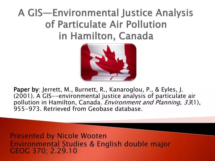 a gis environmental justice analysis of particulate air pollution in hamilton canada