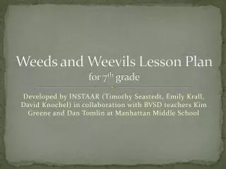 Weeds and Weevils Lesson Plan for 7 th grade