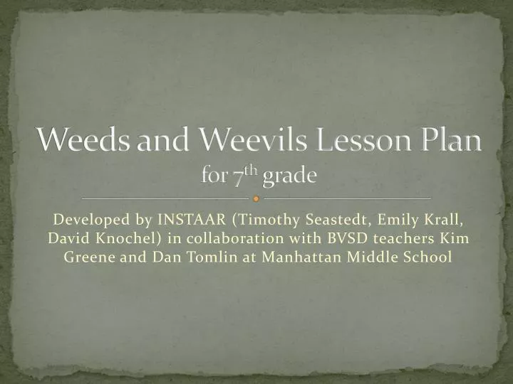 weeds and weevils lesson plan for 7 th grade