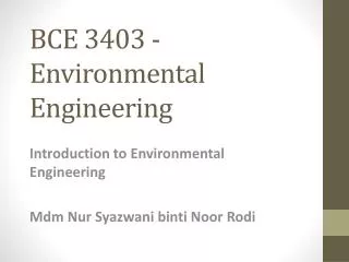 BCE 3403 - Environmental Engineering