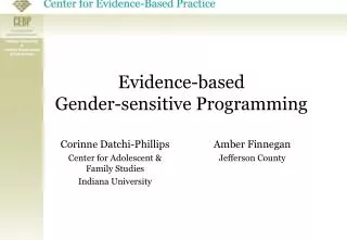 Evidence - b ased Gender-sensitive Programming