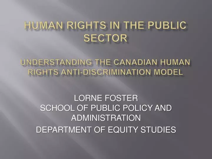 human rights in the public sector understanding the canadian human rights anti discrimination model