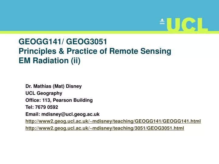 geogg141 geog3051 principles practice of remote sensing em radiation ii