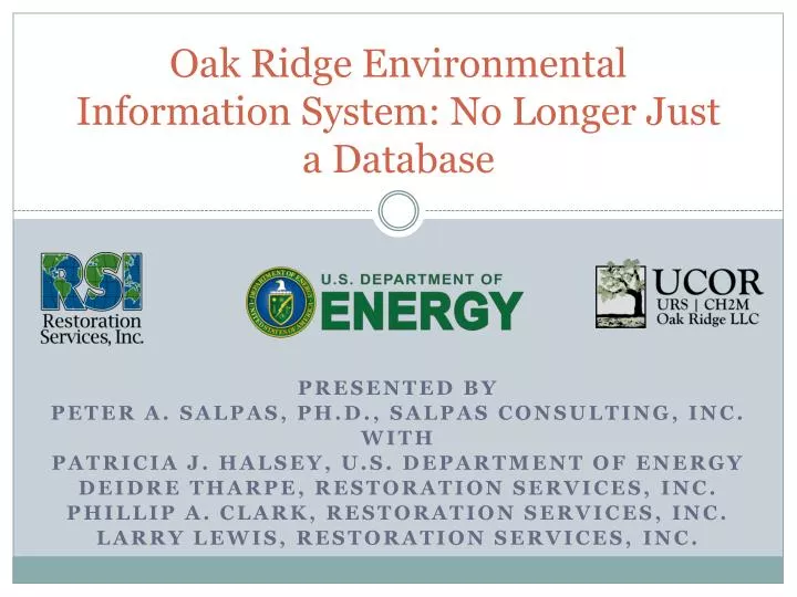 oak ridge environmental information system no longer just a database